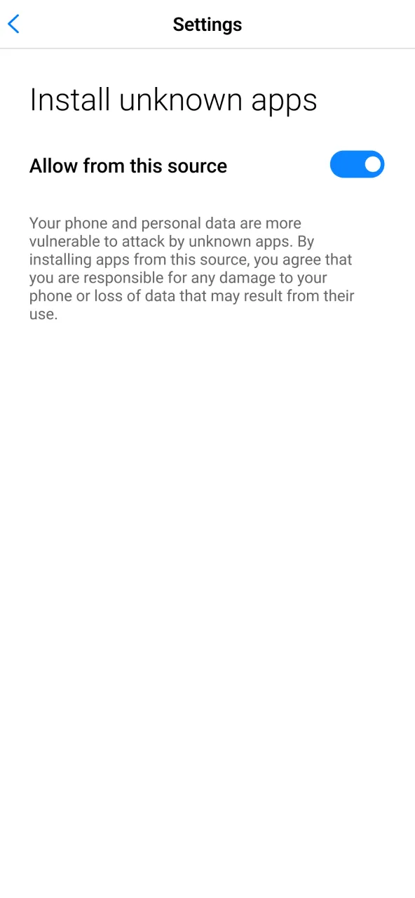 Allow Stake APK installation from unknown sources.