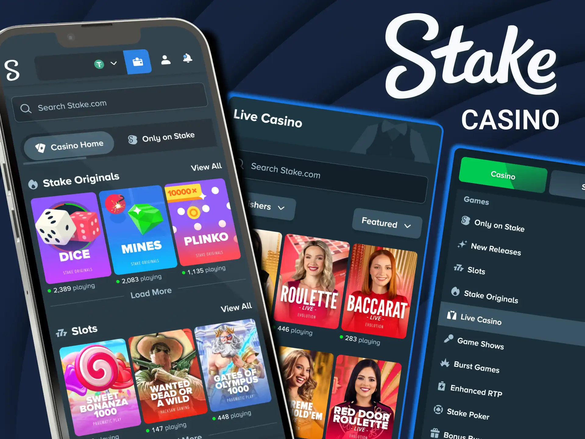 Access thousands of casino titles on Stake mobile app.