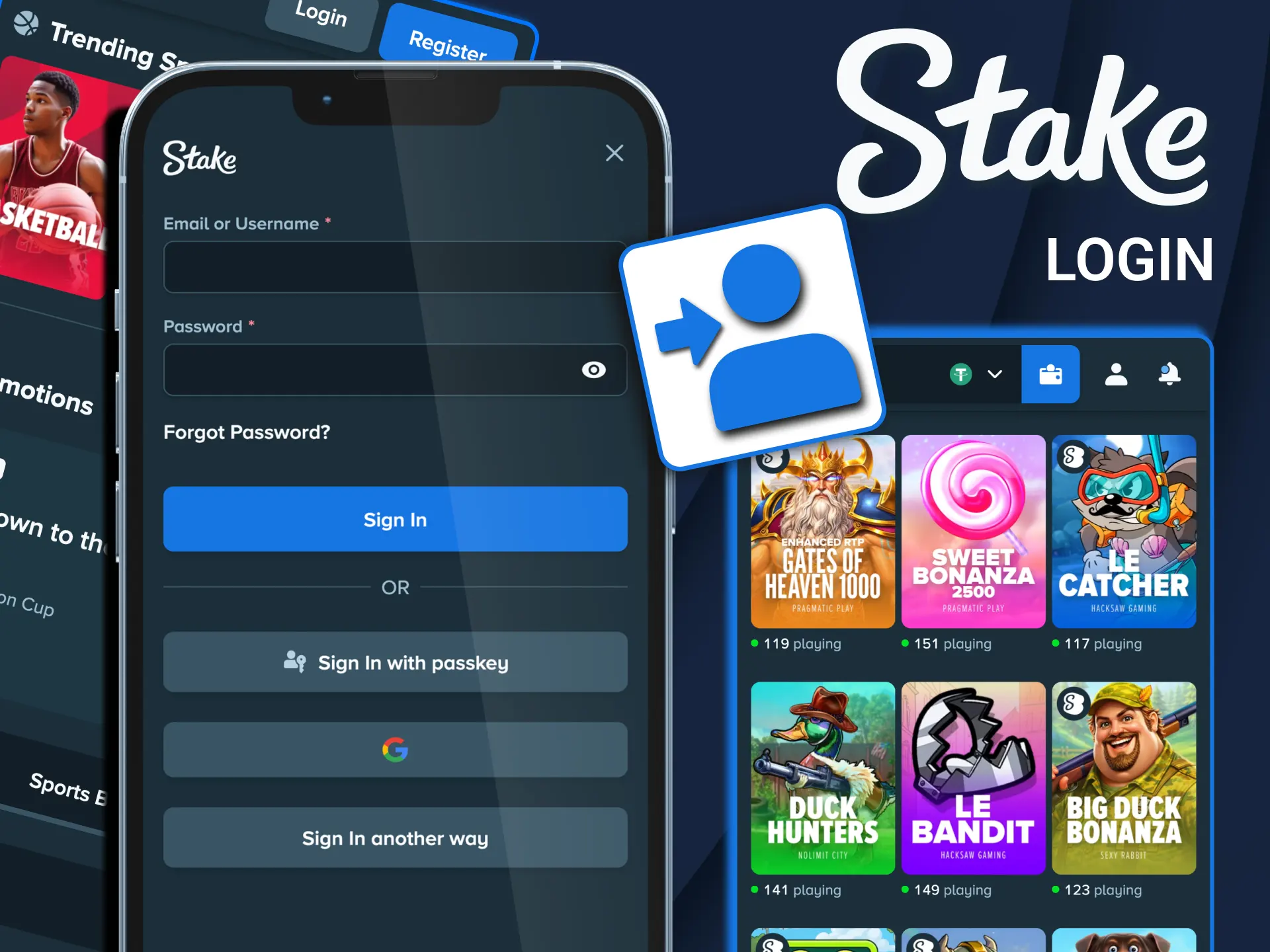 Stake India login requires email and password.