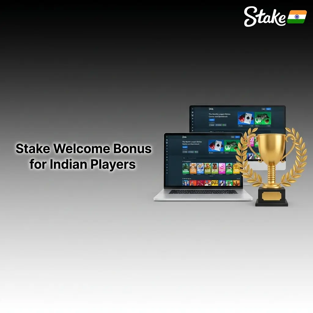 Stake welcome bonus for Indian players showing USD 75K Weekly Raffle and USD 100K Daily Race promotions